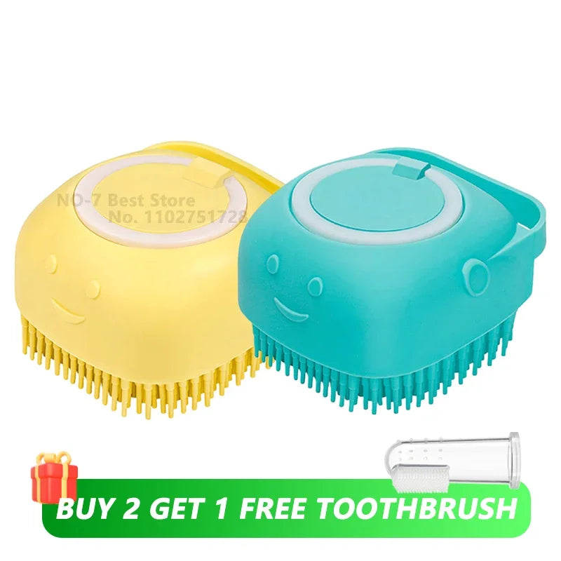 Dog Bathing Brush Pet Massage Brush Shampoo Dispenser Soft Silicone Brush Rubber Bristle for Dogs and Cats Shower Grooming Tool - Color Kit 3