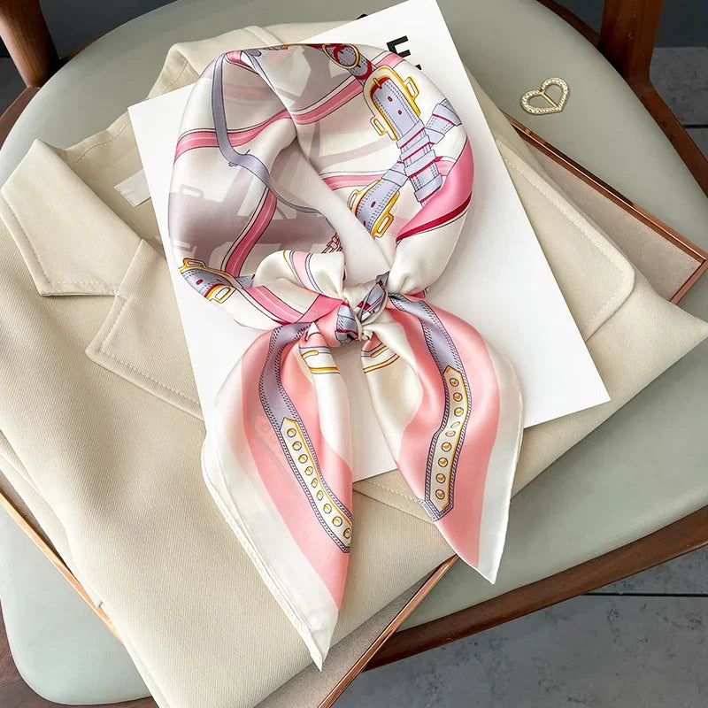 2025 New Fashion 70X70cmPrinted Women's Scarf Pashmina Silk Scarf Square Shawl Decorative Headband Neck Luxury Design Bandana - Color JNC421-03