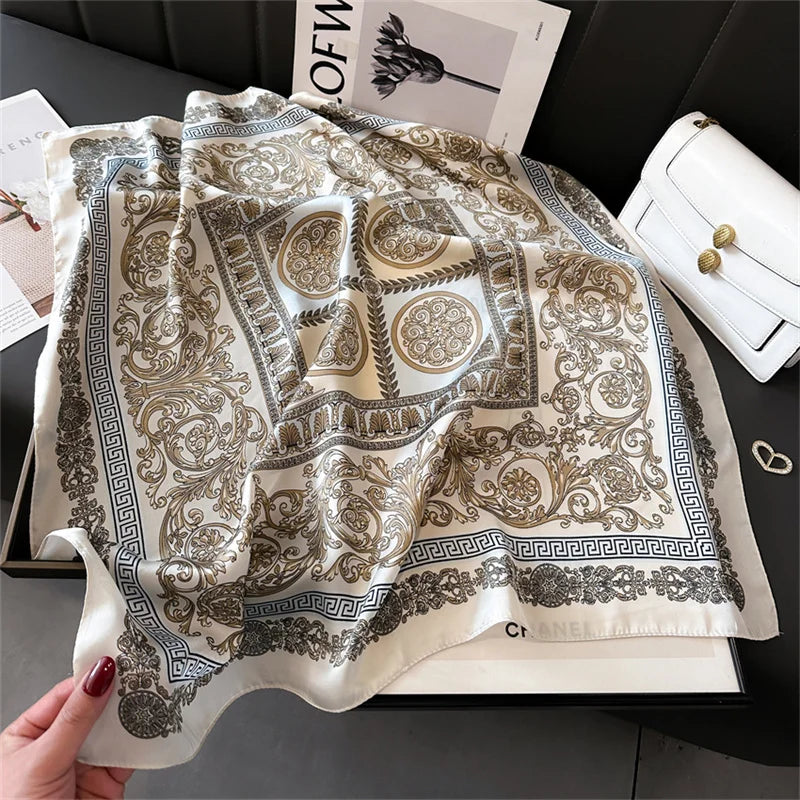 2025 New Fashion 70X70cmPrinted Women's Scarf Pashmina Silk Scarf Square Shawl Decorative Headband Neck Luxury Design Bandana - Color JNC694-04