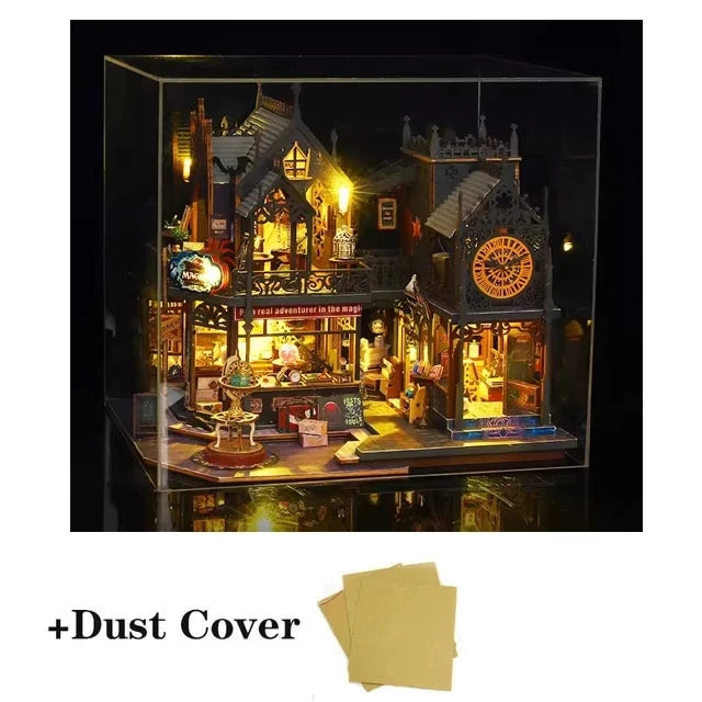 2014 New DIY Big Doll House Wooden Case Miniature Furniture Dollhouse Toys for Children Birthday Gifts - Color black