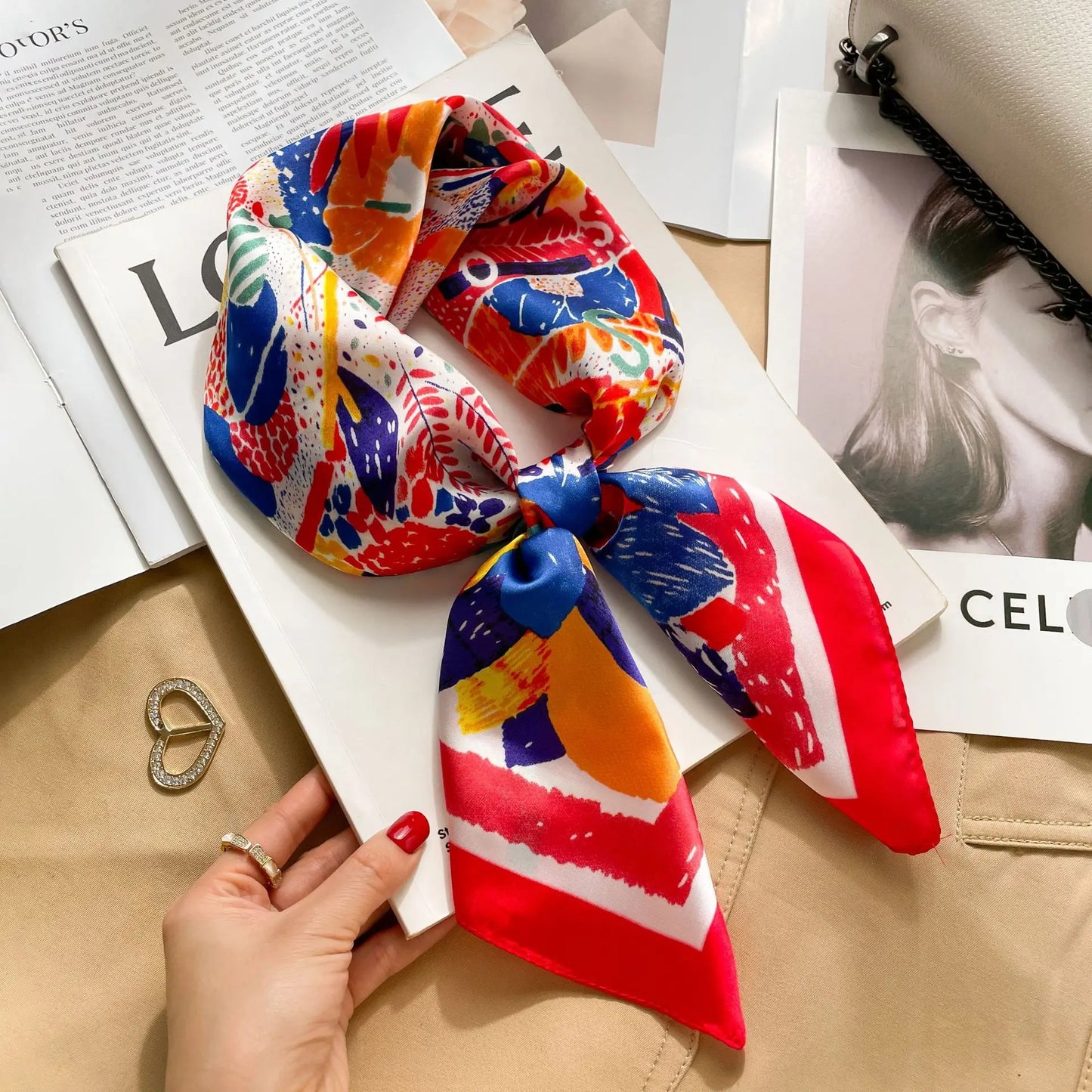 2025 New Fashion 70X70cmPrinted Women's Scarf Pashmina Silk Scarf Square Shawl Decorative Headband Neck Luxury Design Bandana - Color 70FJ33-2