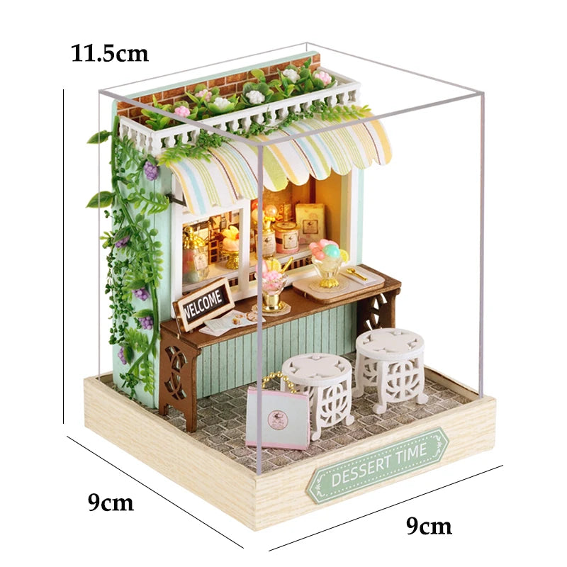 DIY Miniature Doll House 3D Puzzle Small House Assembly Building Model Kit Toys Home With Furniture Lighting Wooden Crafts Gifts - Color QT-086 with cover