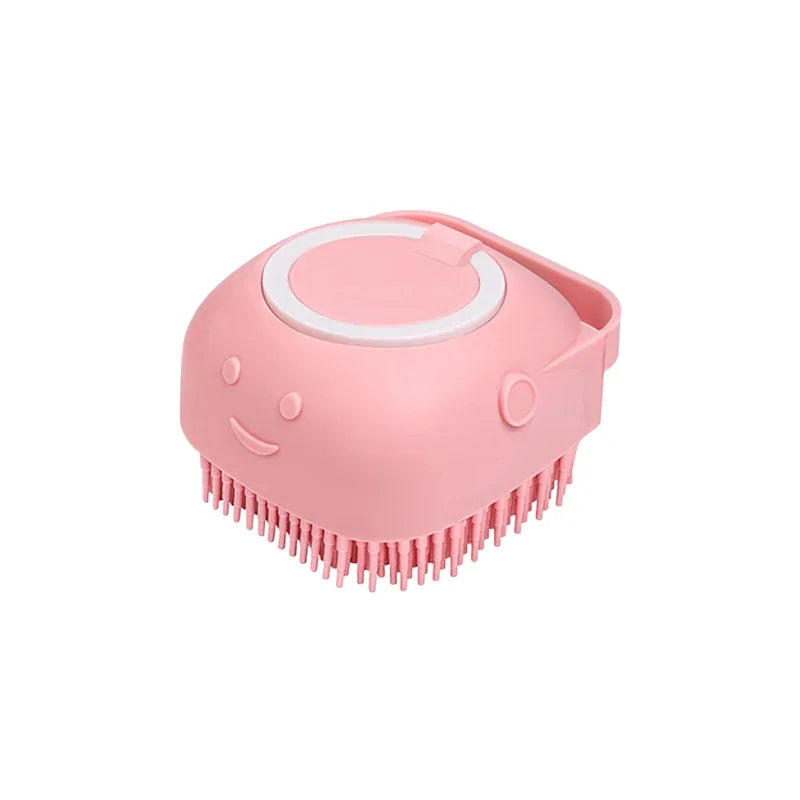 Dog Bathing Brush Pet Massage Brush Shampoo Dispenser Soft Silicone Brush Rubber Bristle for Dogs and Cats Shower Grooming Tool - Color 1x Pink