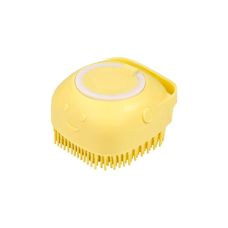 Dog Bathing Brush Pet Massage Brush Shampoo Dispenser Soft Silicone Brush Rubber Bristle for Dogs and Cats Shower Grooming Tool - Color 1x Yellow