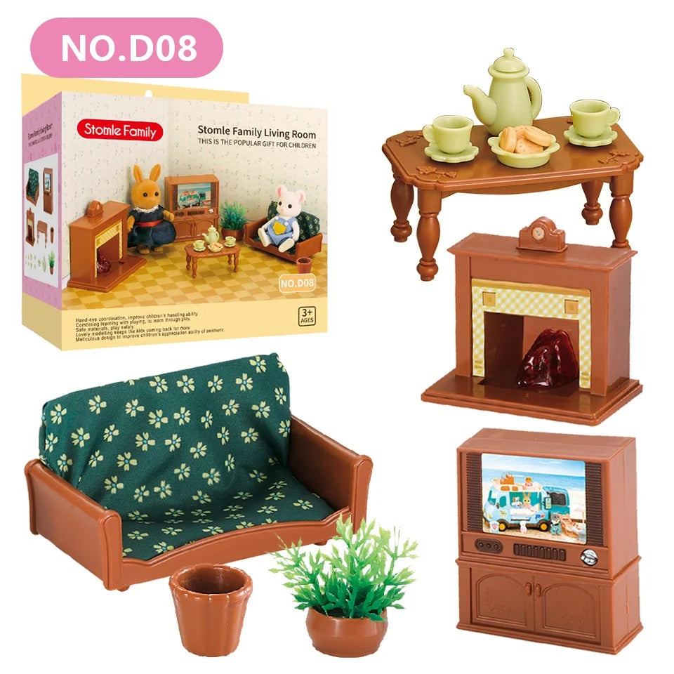 1:12 Miniature Furniture Forest Family Kitchen Toy Dining Table Dollhouse Accessories Bathroom Pretend Play For Girl Gifts Toys - Color D08