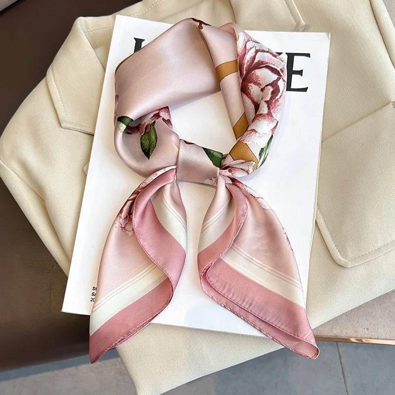 2025 New Fashion 70X70cmPrinted Women's Scarf Pashmina Silk Scarf Square Shawl Decorative Headband Neck Luxury Design Bandana - Color JNC292-01