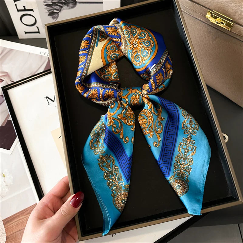 2025 New Fashion 70X70cmPrinted Women's Scarf Pashmina Silk Scarf Square Shawl Decorative Headband Neck Luxury Design Bandana - Color JNC694-01
