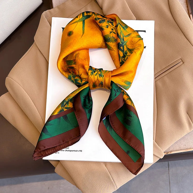 2025 New Fashion 70X70cmPrinted Women's Scarf Pashmina Silk Scarf Square Shawl Decorative Headband Neck Luxury Design Bandana - Color JNC268-01