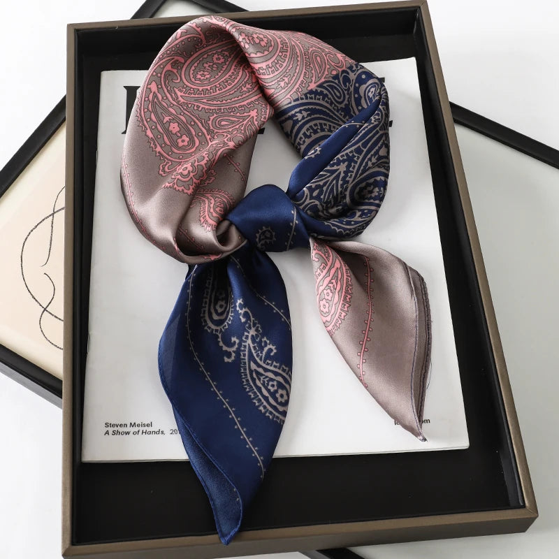 2025 New Fashion 70X70cmPrinted Women's Scarf Pashmina Silk Scarf Square Shawl Decorative Headband Neck Luxury Design Bandana - Color JNC065-02