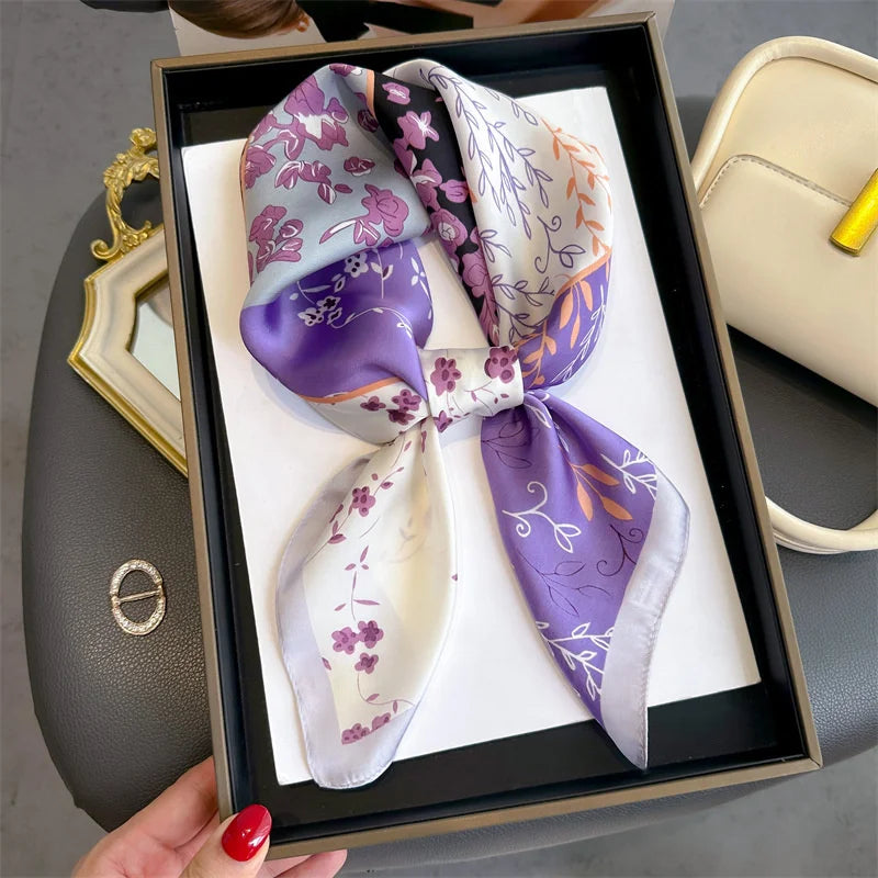2025 New Fashion 70X70cmPrinted Women's Scarf Pashmina Silk Scarf Square Shawl Decorative Headband Neck Luxury Design Bandana - Color JNC308-02