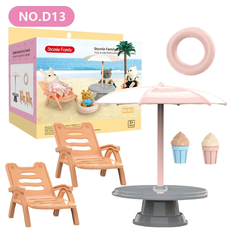 1:12 Miniature Furniture Forest Family Kitchen Toy Dining Table Dollhouse Accessories Bathroom Pretend Play For Girl Gifts Toys - Color D13