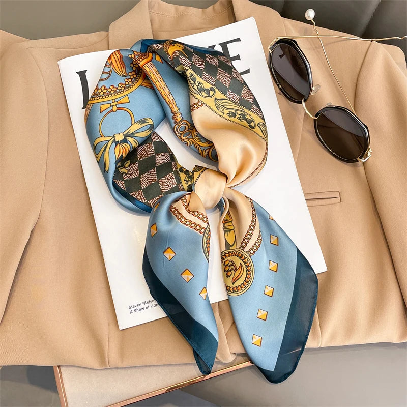2025 New Fashion 70X70cmPrinted Women's Scarf Pashmina Silk Scarf Square Shawl Decorative Headband Neck Luxury Design Bandana - Color JNC152-01