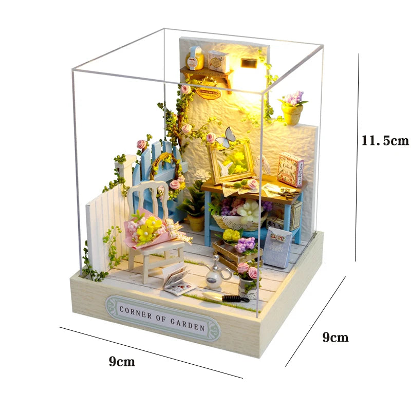 DIY Miniature Doll House 3D Puzzle Small House Assembly Building Model Kit Toys Home With Furniture Lighting Wooden Crafts Gifts - Color QT-033 with cover