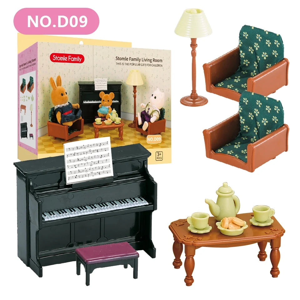 1:12 Miniature Furniture Forest Family Kitchen Toy Dining Table Dollhouse Accessories Bathroom Pretend Play For Girl Gifts Toys - Color D09
