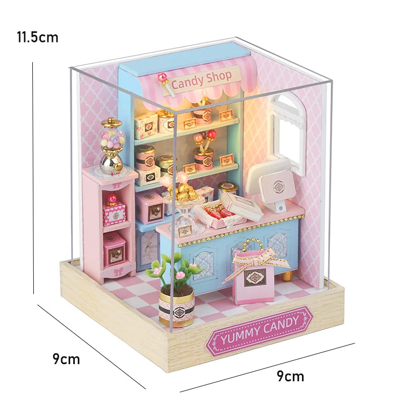 DIY Miniature Doll House 3D Puzzle Small House Assembly Building Model Kit Toys Home With Furniture Lighting Wooden Crafts Gifts - Color QT-045 with cover