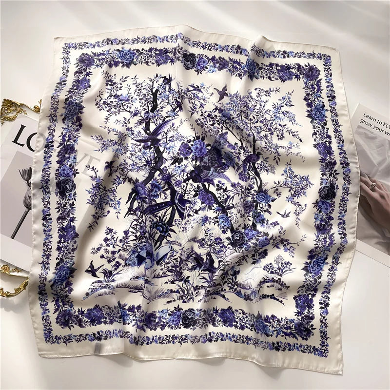 2025 New Fashion 70X70cmPrinted Women's Scarf Pashmina Silk Scarf Square Shawl Decorative Headband Neck Luxury Design Bandana - Color JNC364-01