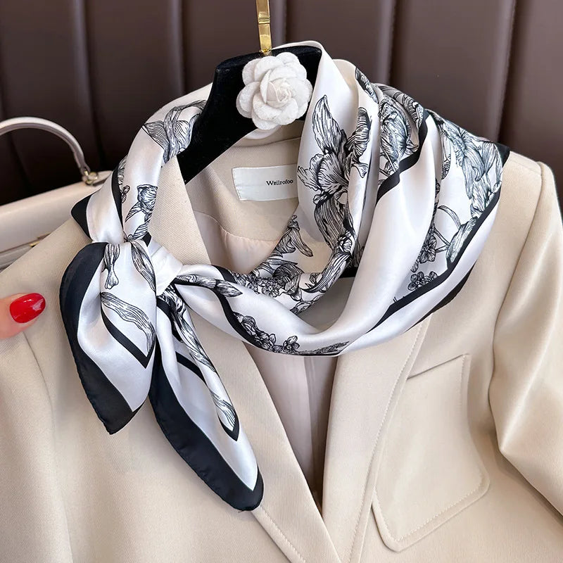2025 New Fashion 70X70cmPrinted Women's Scarf Pashmina Silk Scarf Square Shawl Decorative Headband Neck Luxury Design Bandana - Color JNC271-01