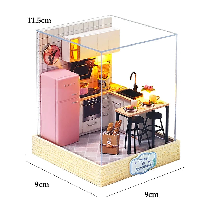 DIY Miniature Doll House 3D Puzzle Small House Assembly Building Model Kit Toys Home With Furniture Lighting Wooden Crafts Gifts - Color QT-027 with cover