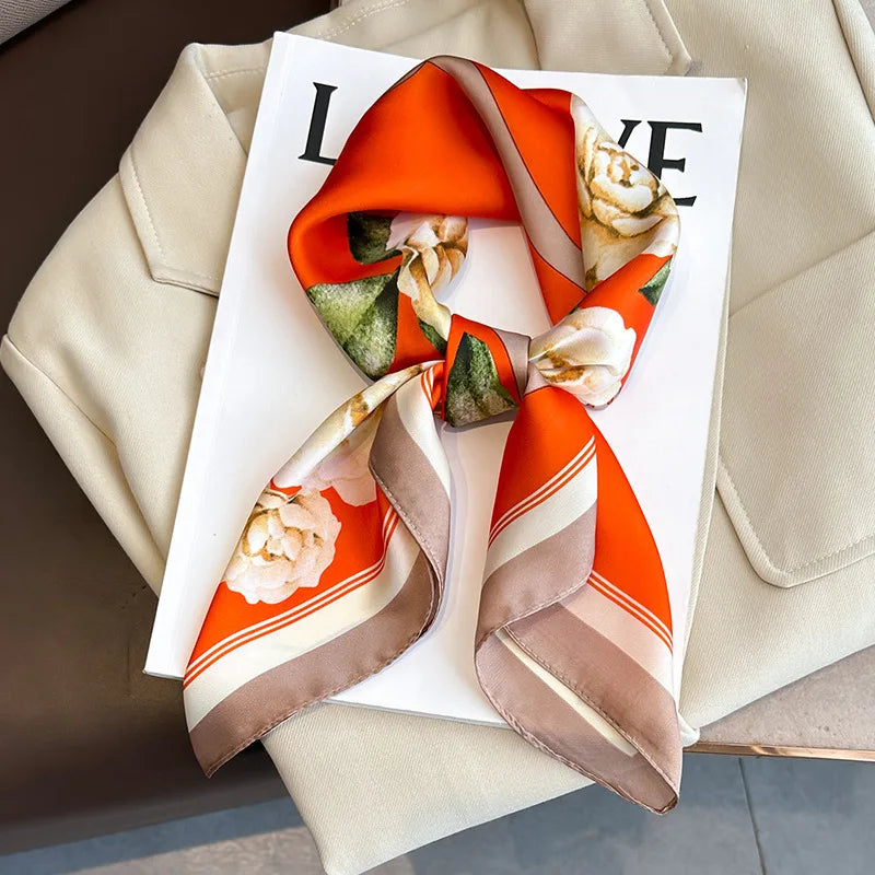 2025 New Fashion 70X70cmPrinted Women's Scarf Pashmina Silk Scarf Square Shawl Decorative Headband Neck Luxury Design Bandana - Color JNC292-03