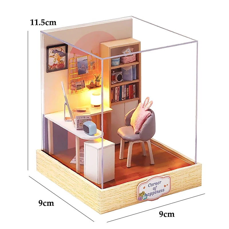 DIY Miniature Doll House 3D Puzzle Small House Assembly Building Model Kit Toys Home With Furniture Lighting Wooden Crafts Gifts - Color QT-030 with cover