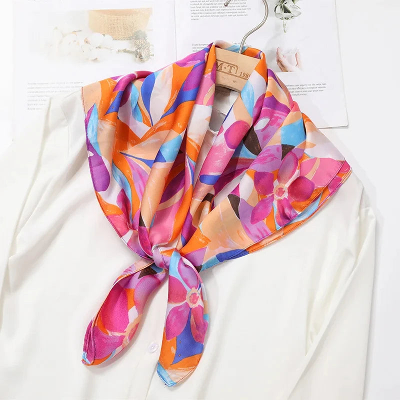 2025 New Fashion 70X70cmPrinted Women's Scarf Pashmina Silk Scarf Square Shawl Decorative Headband Neck Luxury Design Bandana - Color JNC072-03