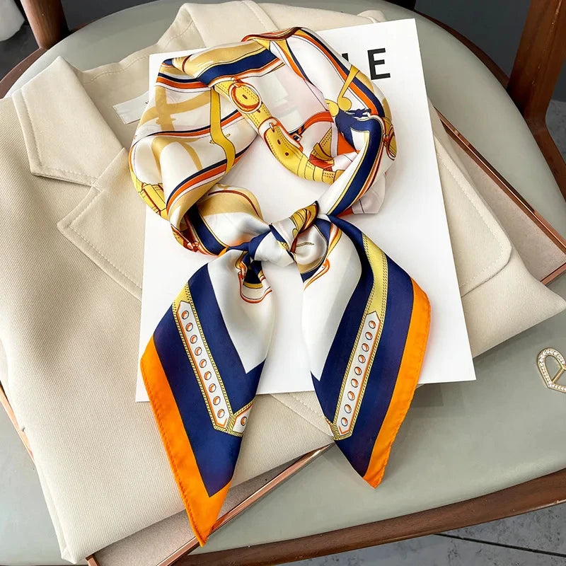 2025 New Fashion 70X70cmPrinted Women's Scarf Pashmina Silk Scarf Square Shawl Decorative Headband Neck Luxury Design Bandana - Color JNC421-04