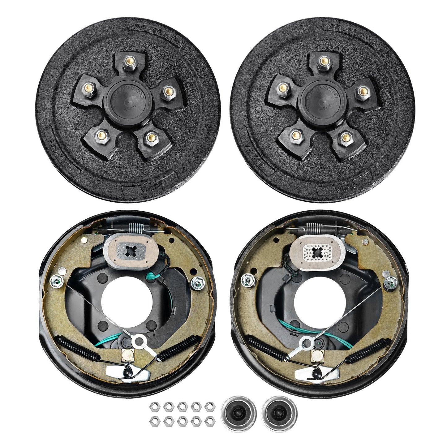 Trailer Hub Drum Kits 5 on 4.5" B.C. with 10" x 2-1/4" Electric Brakes, Self-Adjusting Trailer Brake Assembly for 3500 lbs Axle, 4-Hole Mounting, Backing Plates for Brake System Part Replacement