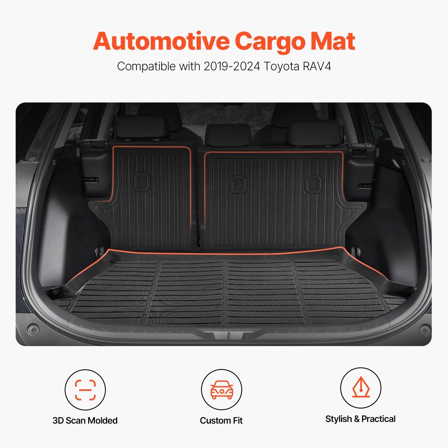 Cargo Mats Compatible with Toyota RAV4 2019-2024, Custom Fit TPE Cargo Liner Set for SUVs, Trunk and Rear Back Seat Protector Replacement, Black, Trunk Mat and Backrest Mats