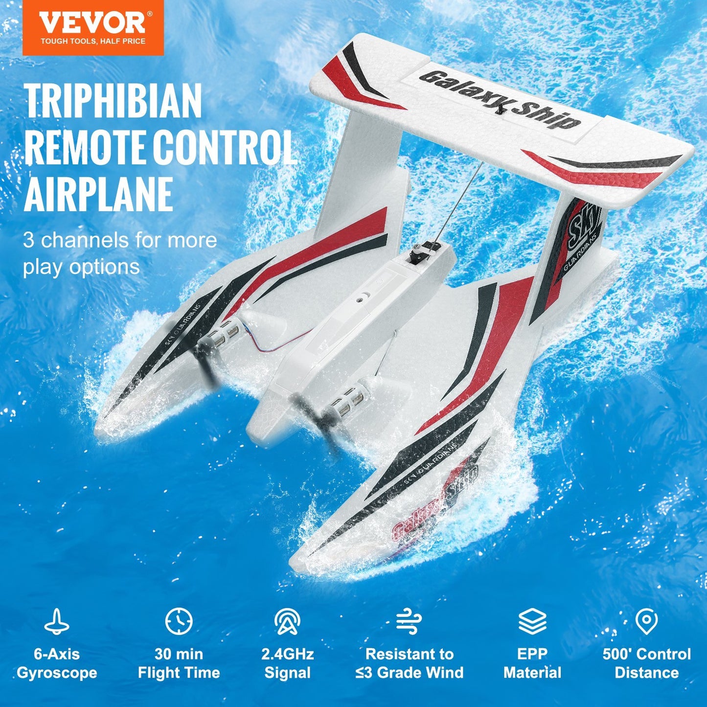 RC Plane, 2.4GHZ 3 Channel Remote Control Airplane with 6-Axis Gyro Stabilizer, Ready to Fly Amphibious Aircraft Plane Toy with 2 Batteries, Easy to Fly RC Glider for Adults Kids Beginners Boys