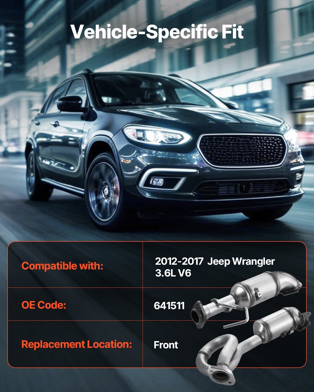 Catalytic Converter, 2 Pack, Compatible with 2012-2017 Jeep Wrangler 3.6L V6, Front, Replacement OE 641511, Stainless Steel Material High Flow Catalytic Converter, for Exhaust Gas Purification