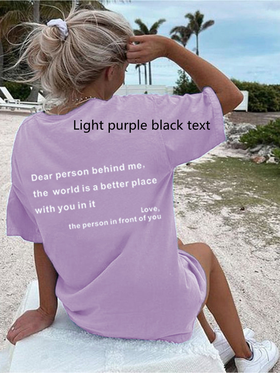 2023 New Fashion Womens Letter T-Shirt Round Neck Short Sleeve Slogan Tee Top