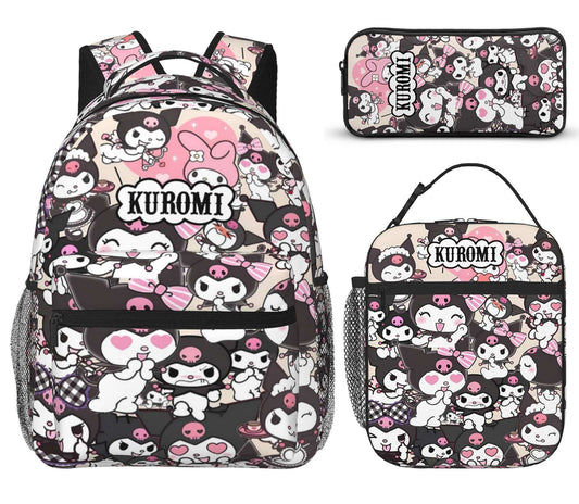 Cute Kawaii Backpack Sets for Kids, 3PCS Cartoon Anime Backpack Backpack with Lunch Box Bag Pencil Case School Travel Gift for Boys Girls