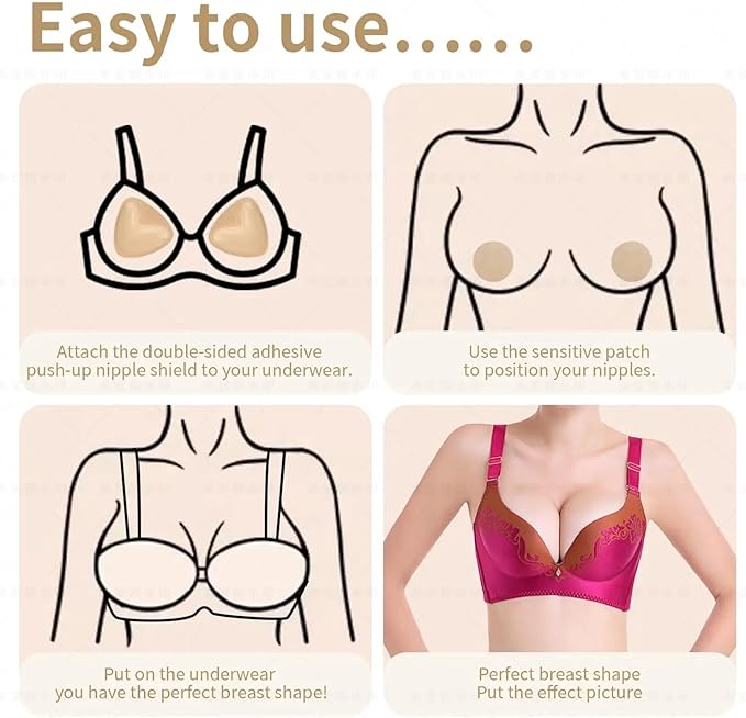 (bra pad size L) Double Sided Sticky Bra Pads Inserts - Instant Lift Push Up Sticky Bras For Women, Reusable Self Adhesive Push Up Sticky