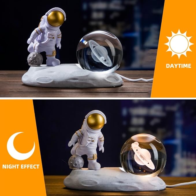 (Randomly ship 1 item) Luz nocturna de bola de cristal de astronauta 3D, lámpara de noche de bola de cristal tallada interior 3D, bola de