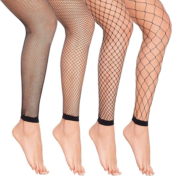 4 Pairs Sexy Thigh High Stockings for Women, Fishnet Stockings with Different Mesh Sizes, Fishnet Pantyhose Fishnet Leggings with Toe