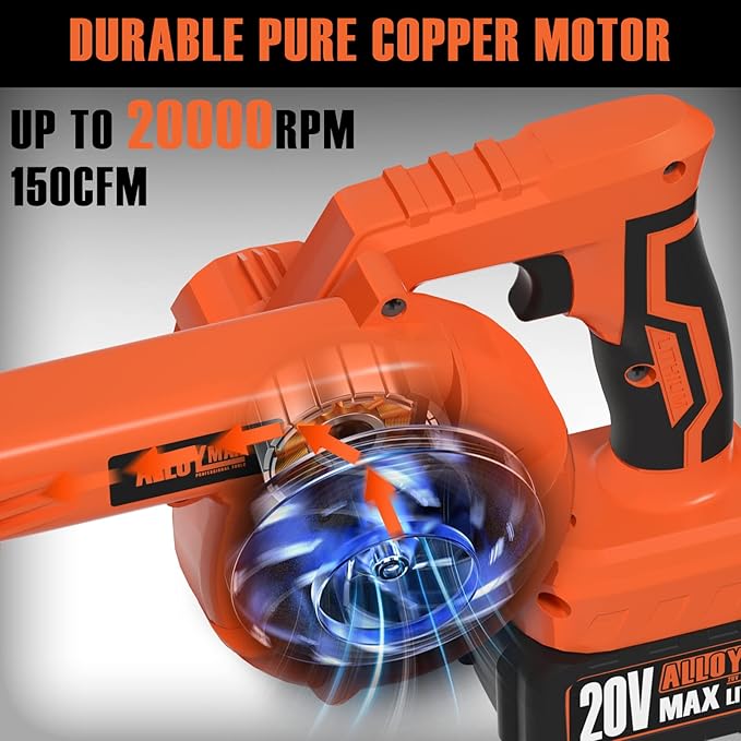 (Orange) Leaf Blower, 20V Cordless Leaf Blower, with 2 X 4.0Ah Battery & Charger, 2-in-1 Electric Leaf Blower & Vacuum for Yard Cleaning/