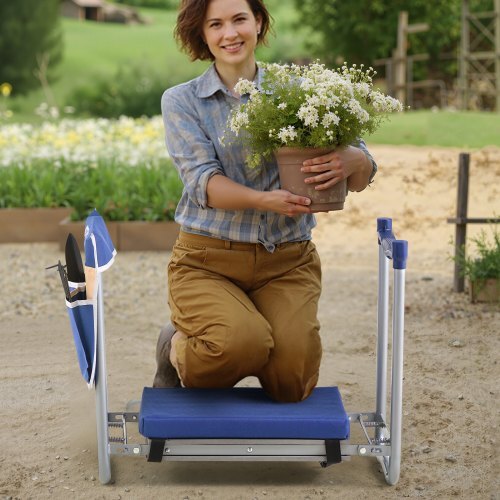 Garden Kneeler and Seat, 11 in Wide Thick Kneeling Pad, Heavy Duty Garden Kneeling Stool, Folding Garden Seat with 1 Tool Bag, Relieve Knee & Back Pain, Non-Slip Garden Bench for Grandparents