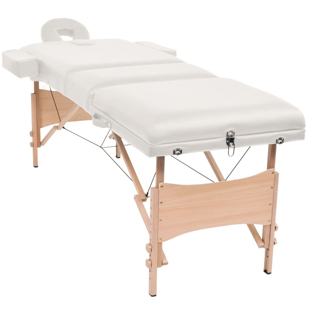 3-Zone Folding Massage Table and Stool Set 3.9" Thick White