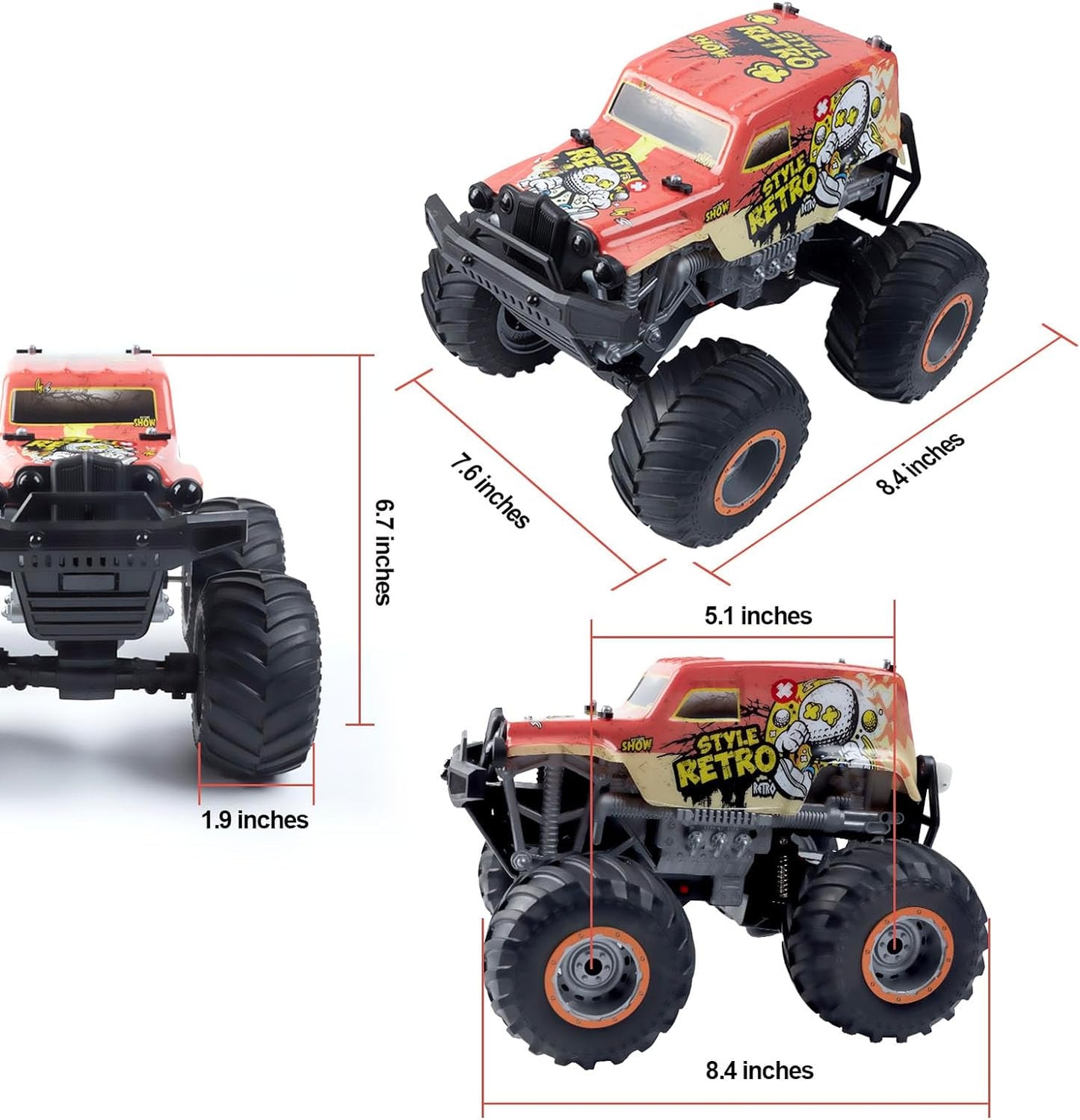 1 .14 All Terrain Off Road 2.4Ghz Remote Control Monster Trucks For Boys With LED Lights  Orange