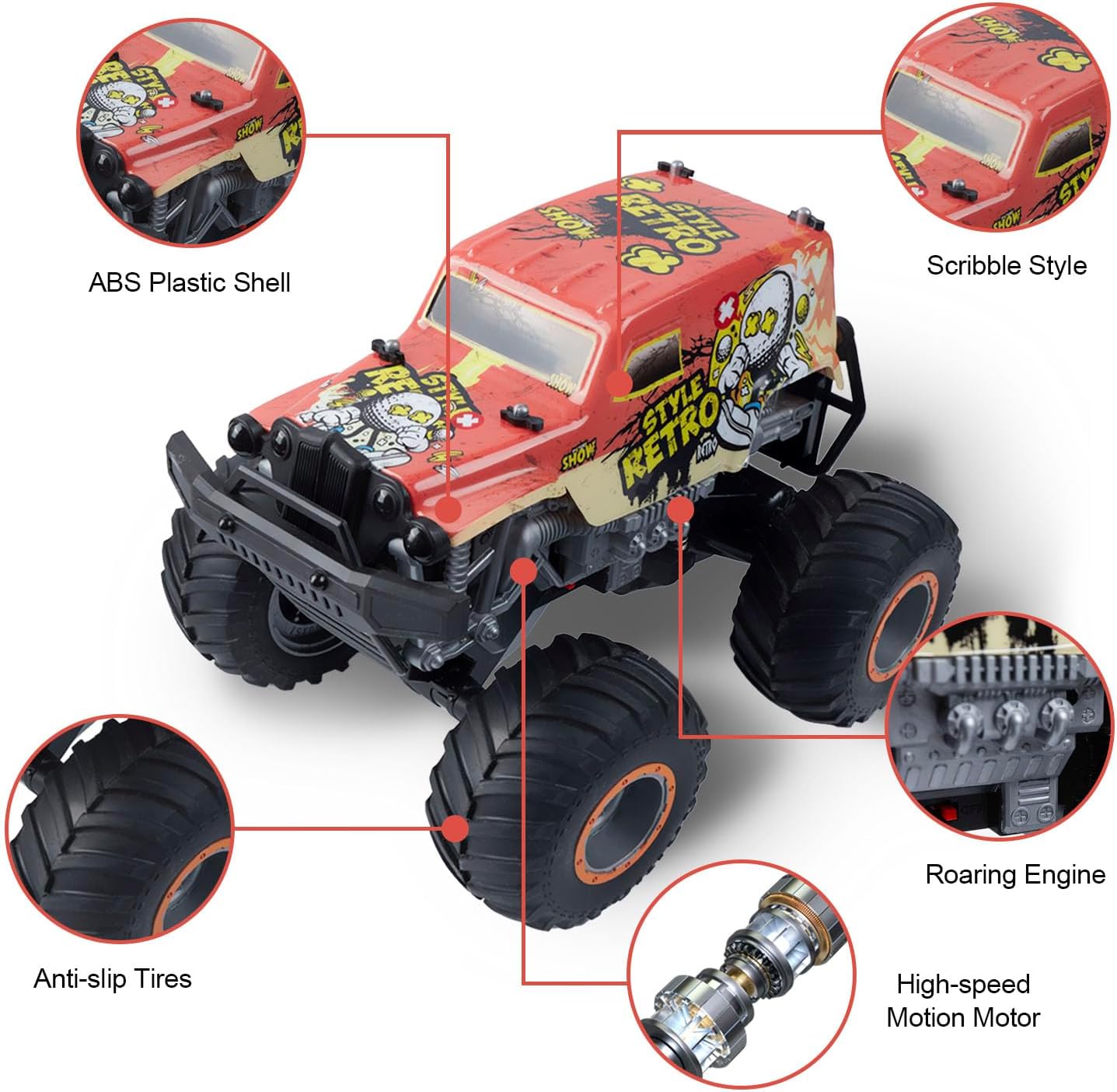 1 .14 All Terrain Off Road 2.4Ghz Remote Control Monster Trucks For Boys With LED Lights  Orange