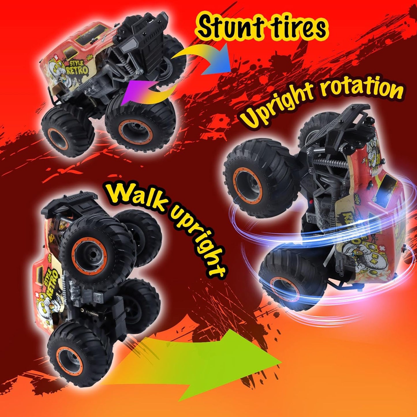 1 .14 All Terrain Off Road 2.4Ghz Remote Control Monster Trucks For Boys With LED Lights  Orange