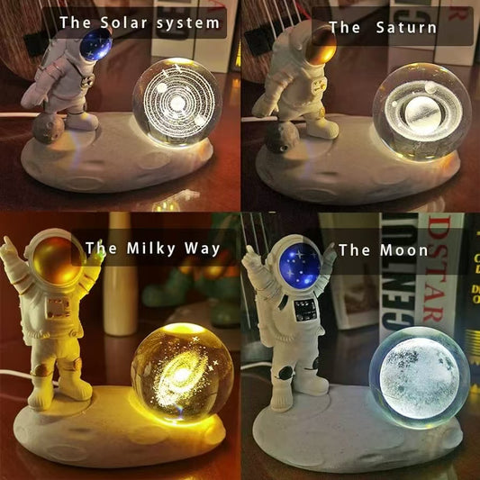 (Randomly ship 1 item) Luz nocturna de bola de cristal de astronauta 3D, lámpara de noche de bola de cristal tallada interior 3D, bola de