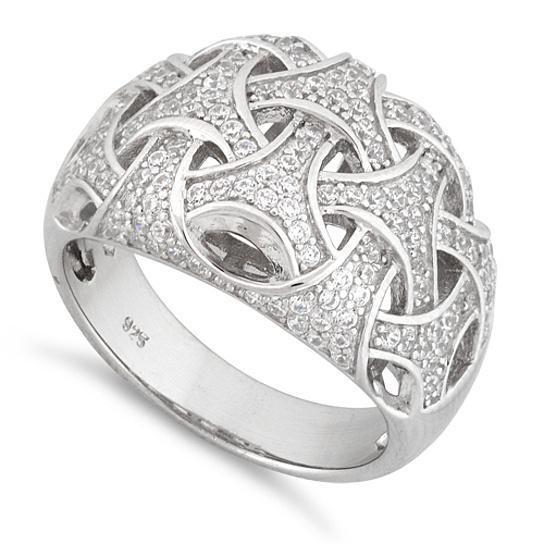 Ring Size: 9 - Commitment Ring Woven Style CZs On Platinum Plating