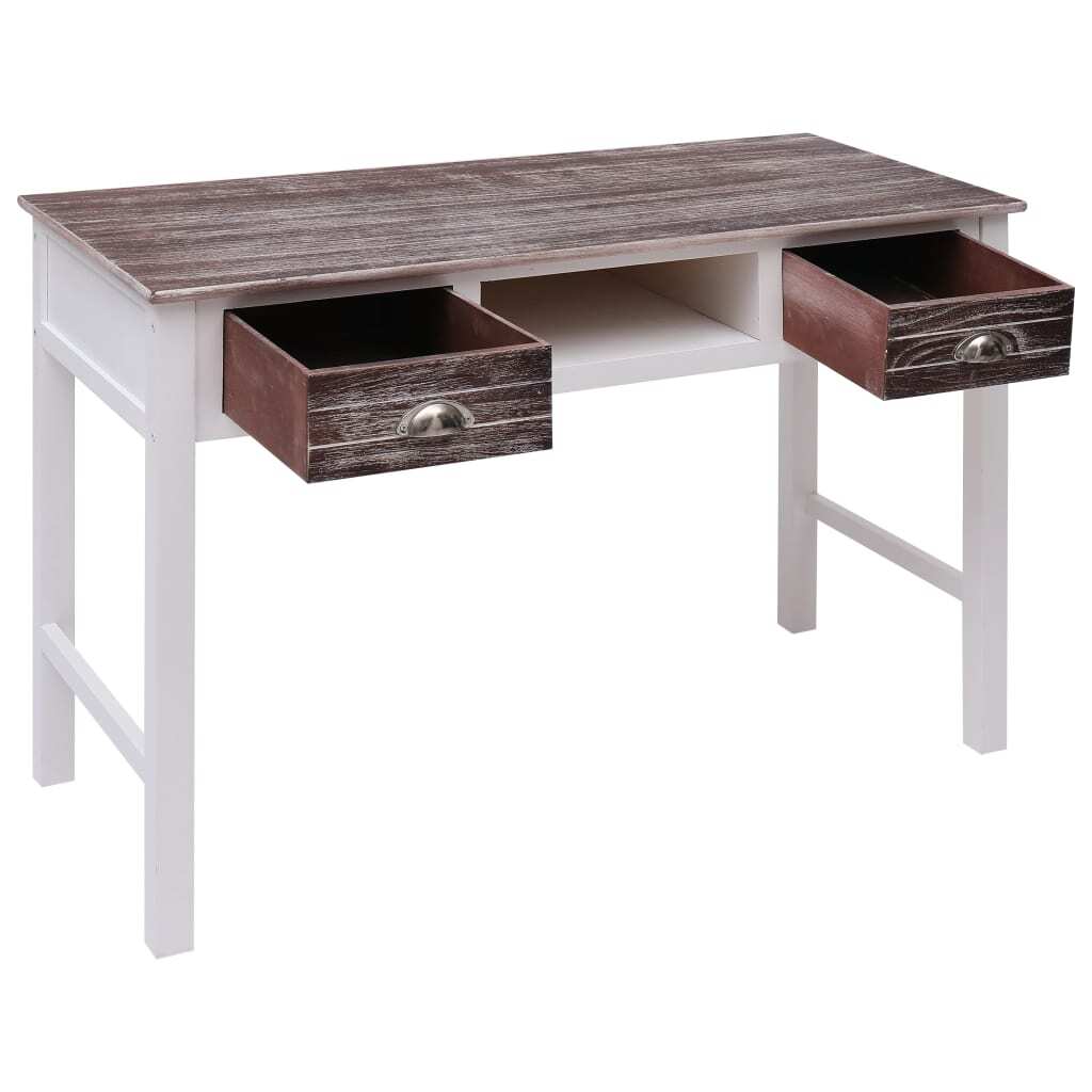 Desk Brown and White Paulownia Wood and Poplar Wood