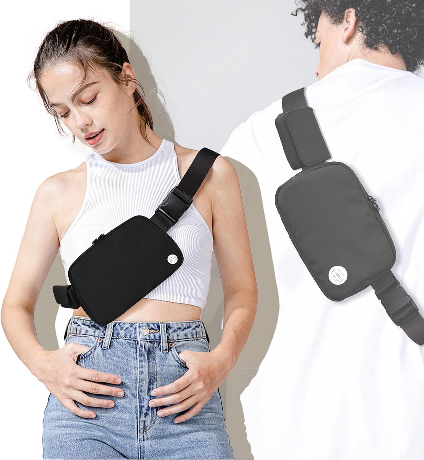 Black   Adjustable strap with earphone bag, automatic retractable keychain, waterproof black crossbody bag, men's and women's birthday gift