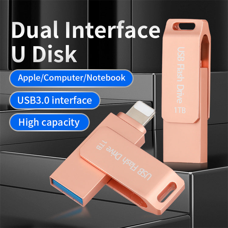 1TB popular USB flash drive suitable for Apple phones, high-speed computers, universal dual interface metal rotating USB flash drive