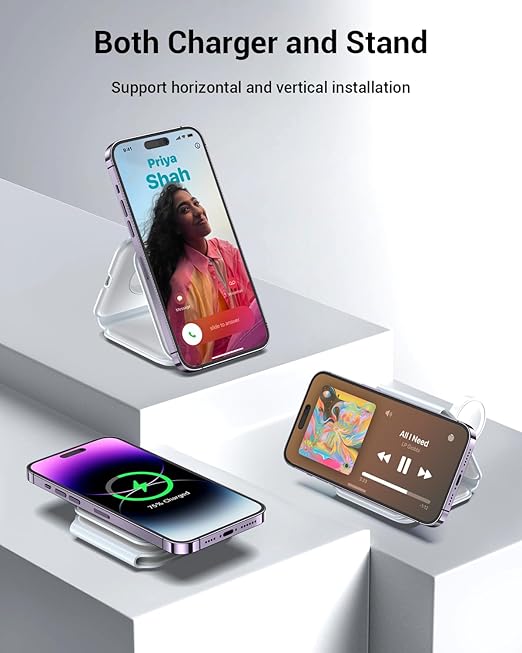Wireless Charger, Magnetic Foldable 3 in 1 Mag-Safe Charger, Fast Travel Wireless Charging Station for iPhone 16/15/14/13/12/ Series,