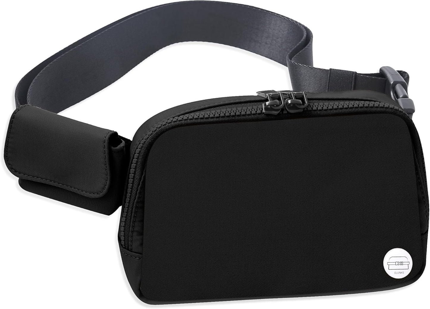 Black   Adjustable strap with earphone bag, automatic retractable keychain, waterproof black crossbody bag, men's and women's birthday gift