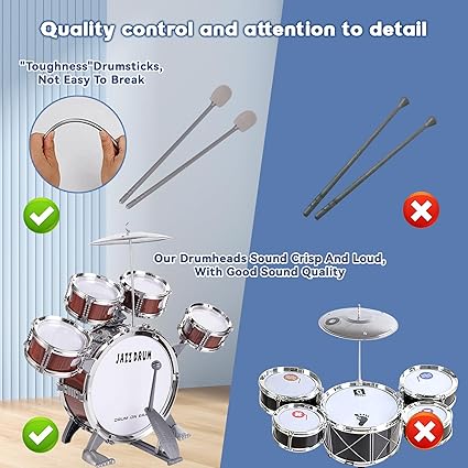 Kids Drum Set, Toddler Jazz Drum Kit 9 PCS Toys with Stool Pedal Percussion Musical Instruments Drum Toy Early Education Christmas Birthday