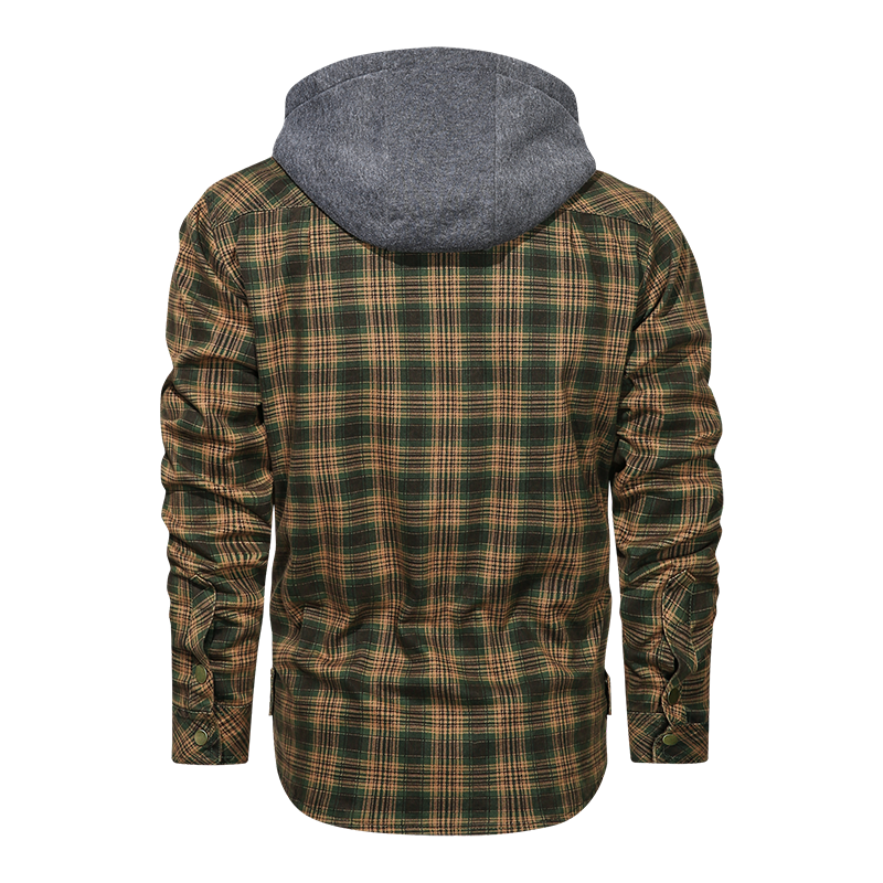 Men Long-sleeved Plaid Jacket Regular Fit Fleece Detachable Hoodies Jackets